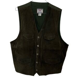 First Class New Terrain Vest Vintage Leather Dark Green Snap w/ Pockets Size 2X